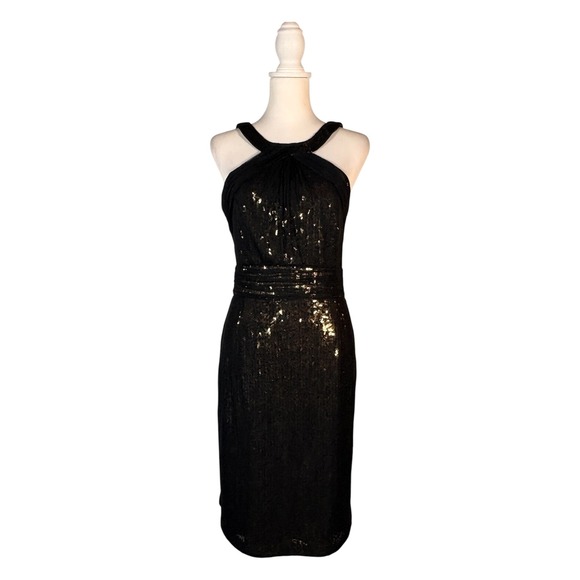 Theia Dresses & Skirts - Theia Black Sequins Party Dress Size 10 Sheath Classic Glam Cocktail Evening